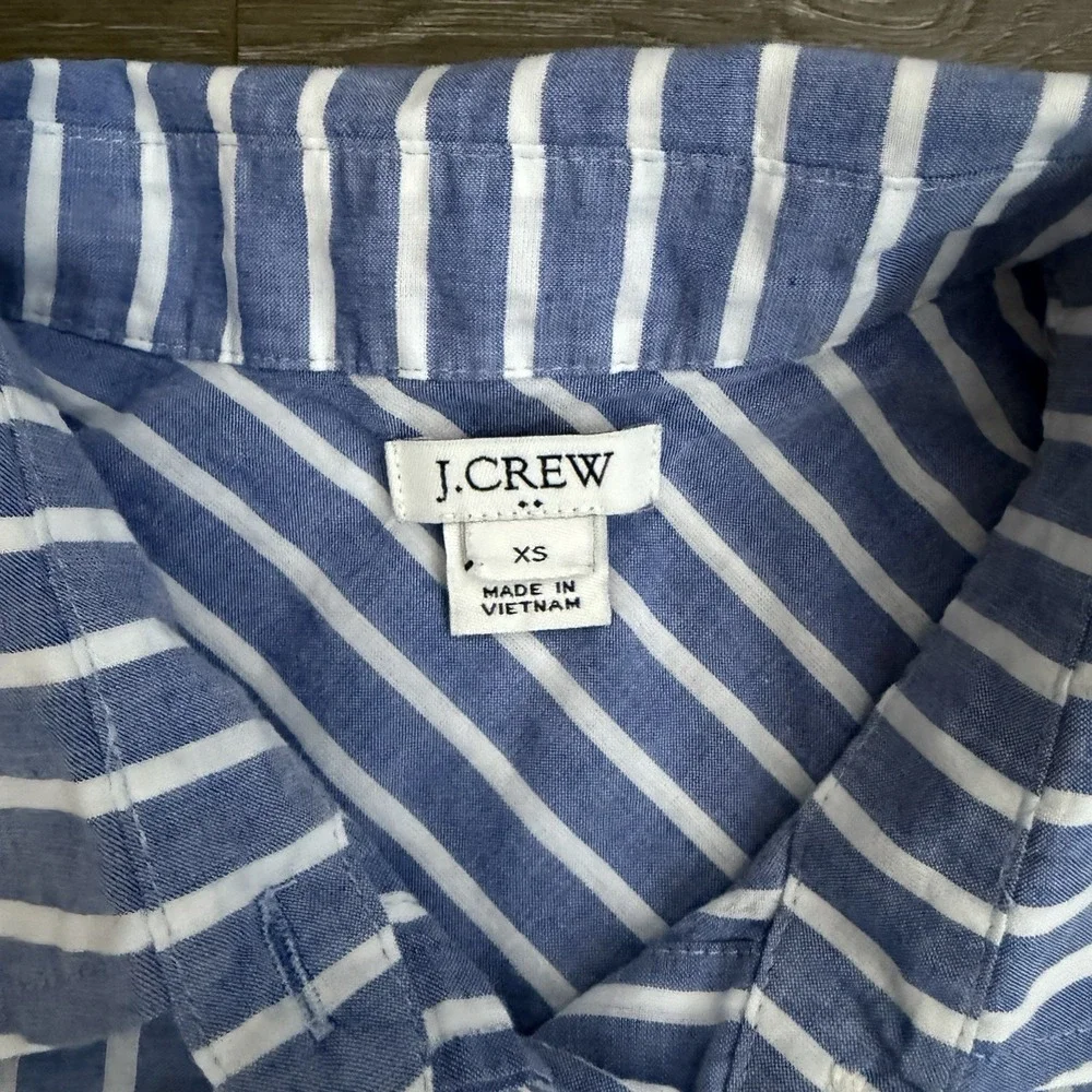 J.Crew Womens Top XS Blue Stripes Tie Hem Blouse Coastal‎ Prep Nautical Boho